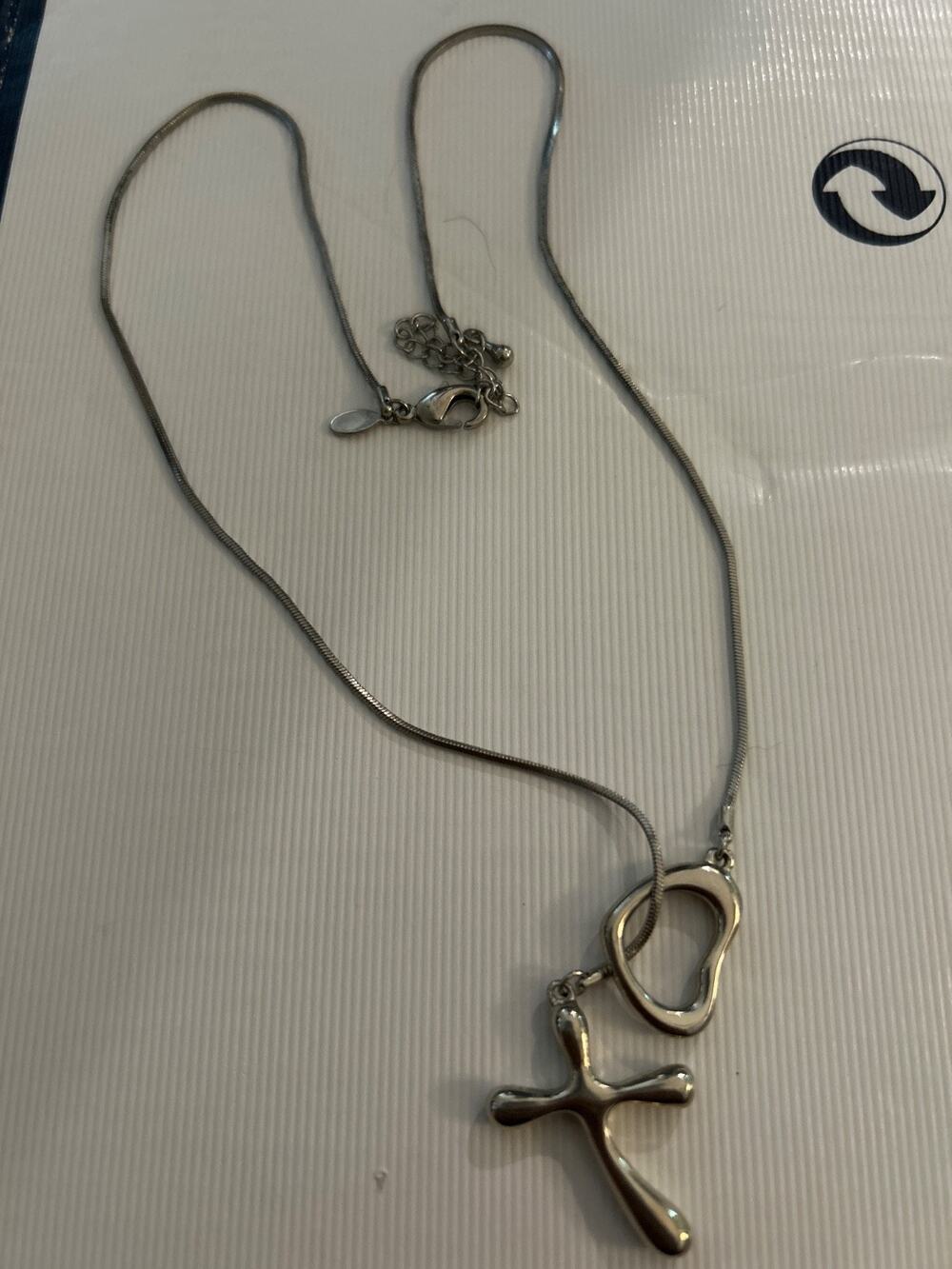 Cross and Heart Necklace - Sulver Toned